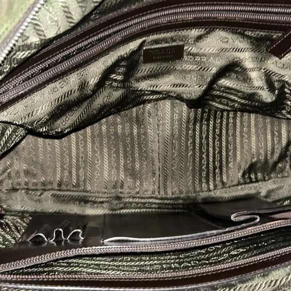Prada Large green nylon and brown leather commuter bowling bag & lock & keys - Picture 17 of 17
